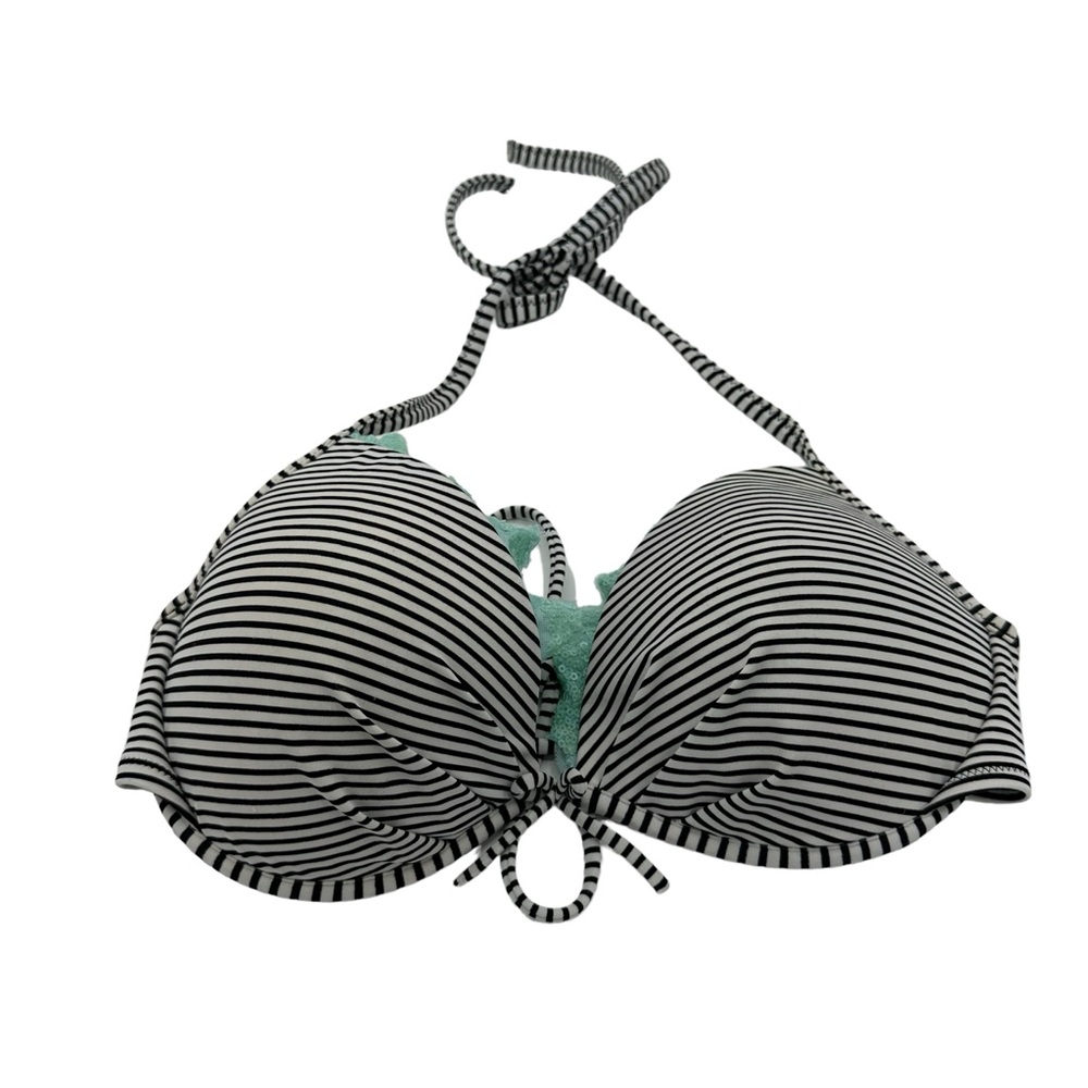 Victorias Secret Bikini Top Underwire Ruffle Sequin Striped Lightly Lined